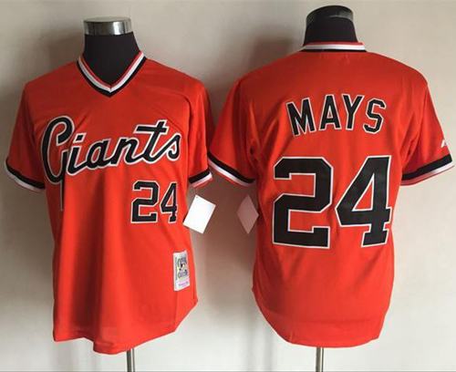Mitchell And Ness Giants #24 Willie Mays Orange Throwback Stitched MLB jerseys - Click Image to Close